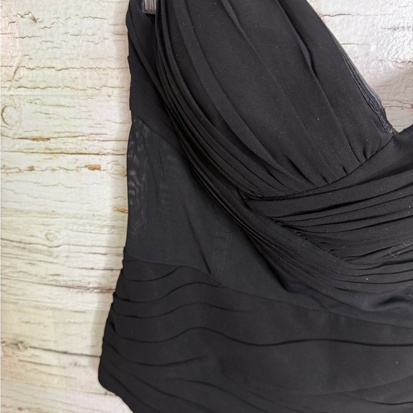 Bebe Black Strapless Top sheer ruched size 8 - Picture 2 of 7